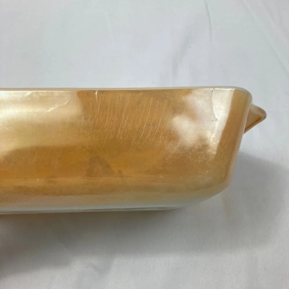 Vintage Fire King Lustreware Bread Loaf Baking Dish Milk Glass Peach 1qt